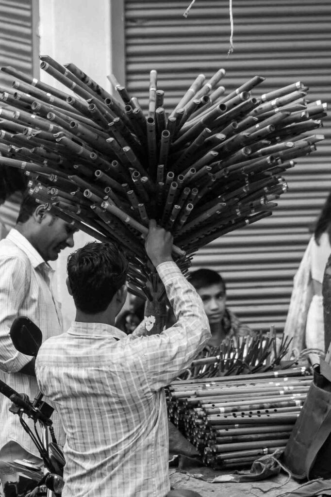 Flute seller in the street.