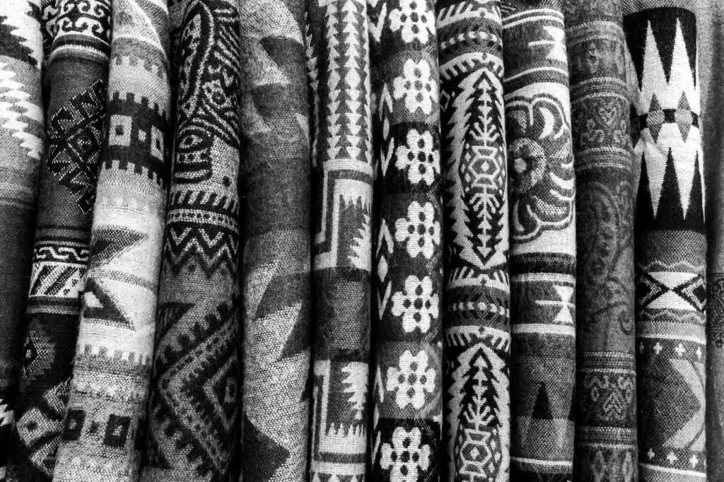 Stacked shawls.